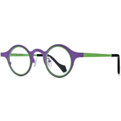 Image of FONEX Colorful Pure Titanium Glasses Frame Women Retro Round Eyeglasses