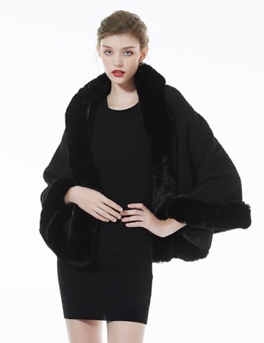 BEAUTELICATE Faux Fur Shawl Wrap Bridesmaids Stole Lambs Wool Bridal Cape Shrug Wedding with Fur Trim3