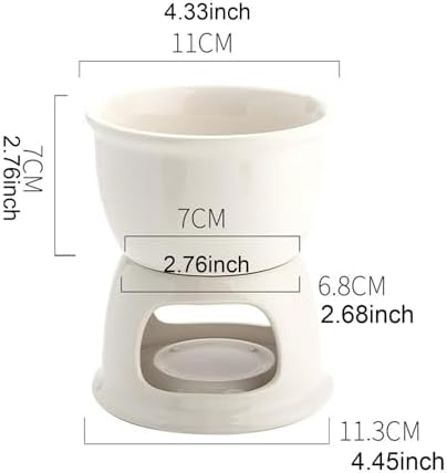 FewNvWa Chocolate Ceramic Fondue Set Melting Pot Butter Warmer Cheese Heater with Tea Light Base Smooth Glaze Easy to Clean Suitable for Home, White - 1