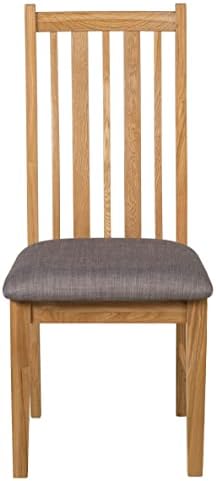 Hallowood Furniture Oak Dining Chairs Set of 2 with Linen Fabric Seat Pad in Steel Grey Colour - Modern & Stylish Kitchen Chairs for Dining Room, Lounge, Restaurant & Café