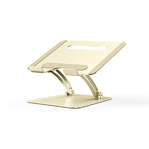 Review Adjustable Laptop Stand, POVO Aluminum Laptop Riser, Ergonomic Computer Notebook Holder Stand Compatible with MacBook Air Pro, 10-17" All Laptops-Gold