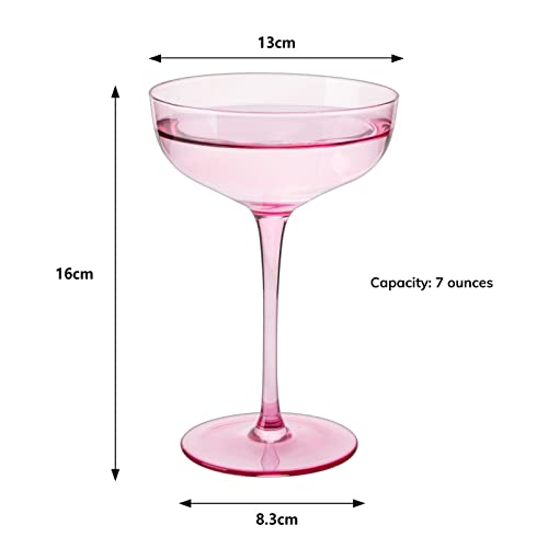 The Wine Savant Colored Coupe Glass | 7Oz | Set Of 4 Colorful Champagne & Cocktail Glasses, Fancy Manhattan, Crystal Martini, Cocktails Set, Margarita Bar Glassware Gift, Vintage (Blush Pink) #TOP5
