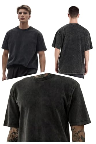 Men's Oversized Cotton T-Shirts Unisex Vintage Acid Wash Short Sleeves Casual Workout Basic Tee Tops for Streetwear (S-5XL)3
