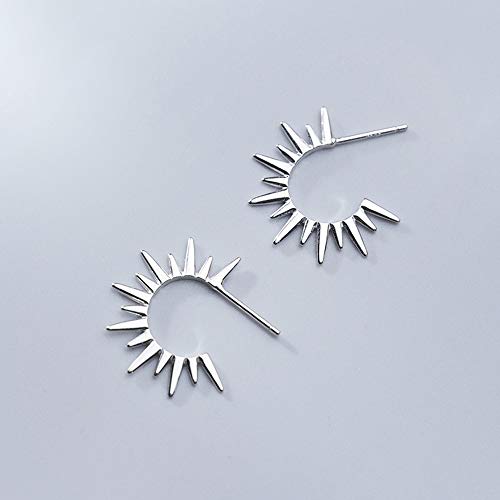 Punk Spike Sunlight Stud Small Hoop Earrings For Women Girls S925 Sterling Silver Fashion Open Hoops Dainty Half Open Piercing Post Huggie Hoops White Gold Plated Cute Minimalist Hypoallergenic Jewelry Gifts Bff Birthday Mom (Silver) #TOP1