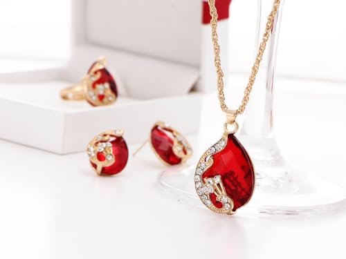 Stylish Crystal Ring Earrings Necklace Set