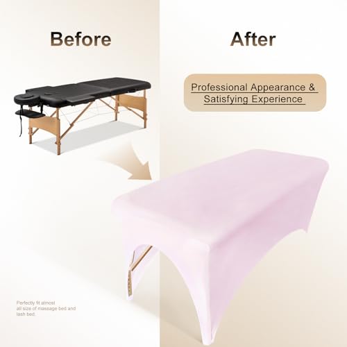 Image of 2-Piece Spa Bed Cover Professional Lash Bed Cover Stretchy Massage Table Cover Beauty Bed Protective Topper, Excellent for Lash Extension, Spa, Massage, Beauty Salon, Wax, Tattoo (Pink)