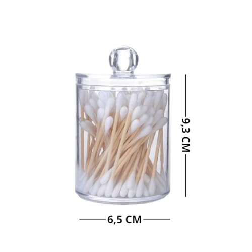 Kit 4 Porta Cotonetes Algodão em Acrílico Cristal Com Tampa Maquiagens Elásticos Multiuso Universal