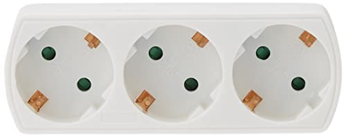 Amig - Ladrón de Enchufes Tipo Schuko de 3 Vías Mod.3210 con Toma de Tierra para Conectar Aparatos Eléctricos - Adaptador de Pared Triple Horizontal - Voltaje Máx: 250 V - Amperaje Máx: 10/16 A