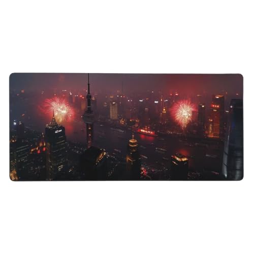 Alfombrilla De Ratón （800 x 300 x 3 mm） Fuegos Artificiales Urbanos Alfombrilla De Ratón Extendida De Gran Con Base De Goma Antideslizante, Mejora La Precisión Y La Velocidad, Para Gamers N2832