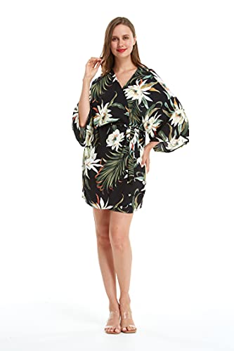 Image of Family Matching Hawaiian Clothes, Wispy Cereus Black | Lightweight 100% rayon • Family matching outfits • Tropical floral print • Beach vacations • Luaus • Cruises • Family photos