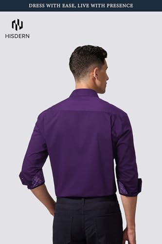Image of HISDERN Mens Business Dress Shirts Long Sleeve Casual Button Down Shirt Formal Inner Collar Contrast Shirt for Men Wedding