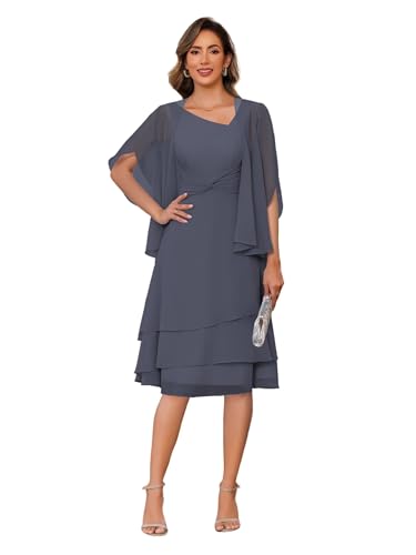 Image of Clothfun Women's Chiffon 2 Piece Mother of The Bride Dress 2026 Pleated Wedding Guest Dress