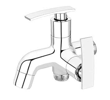 Jagger JBA215 Full Brass Two Way Taps for Washing Machine/Toilet Heath Faucet / 2 in 1 Tap for Bathroom, 1/2 Inch Spout Outlet (with Wall Flange & Teflon Tape) (Soft)