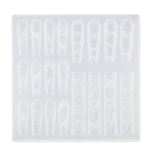 TARSHYRY Molde de Silicona 3D para Decoración de Uñas, 20 en 1, Plantilla Profesional para Tallar Dijes de Uñas con Flores, Mariposas, Estrellas, Cadenas para Bricolaje, Manicura, (Molde de de