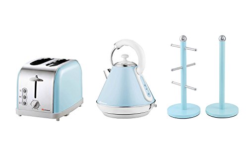 Geschenk-Set: Wasserkocher, Toaster und Becherbaum und Küchenrollenhalter in Hellblau, Pink oder Mintgrün 28 x 23 x 22.8…