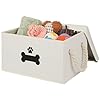 Dog Toy Basket with Lid, Dog Basket for Toys, Dog Toy Box with Cotton Rope Handles, Collapsible Storage Bins for Dog Toys, Dog Storage Organizer, Beige