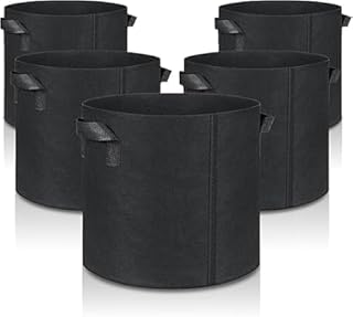 5 Pack 10 Gallon Grow Bags, 300G Thickened Nonwoven Plant Fabric Pots for Outdoor, Grow Pots, Garden Plant Bags, Aeration Fabric Planters for Fruits, Vegetables and Flowers