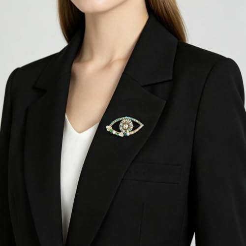 Image of Retro Evil Eye Brooch Fashion Unique Crystal Pearl Abstract Eyes Brooches Pin Badge for Women Bridal Jewelry Gift