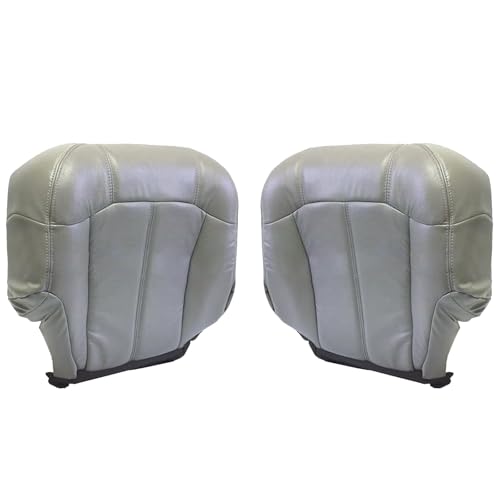 SecosAutoparts Driver and Passenger Side Bottom Replacement Leather Seat Cover Gray 122 922 Compatible with Chevy Silverado Tahoe Suburban Compatible with GMC Sierra 1999 2000 2001 2002