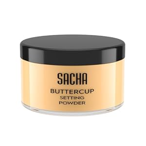 Sacha BUTTERCUP Setting Powder. No Ashy Flashback. Blurs Fine Lines and Pores. Loose, Translucent Face Powder to Set Makeup Foundation or Concealer. For Medium to Dark Skin Tones, 1.75 oz.