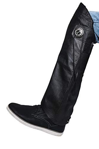 Leather Legs Cover Half Chaps Zipper & Velcro Short Gaiter Stay Up Lined Windproof Leg Warmers Adjustable Concho & Fringes for Horse Riders, Protective Guard Bikers, Leg Gaiters for Women & Men XS-S - Thumbnail 2
