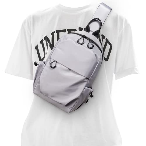 CANTLOR Men Small Sling Bag Crossbody Backpack Travel Daypacks Chest Pack Lightweight Outdoor Shoulder Bag One Strap (991801-Silvery grey)