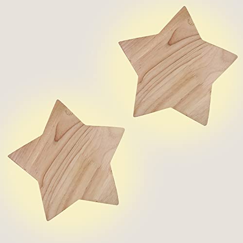LIGKIN Lots de 2 Appliques Murales LED Moderne 15W Applique Bois Créative Lampe murale 3000K Lumière Chaude Étoile Appliques Veilleuse Chambre d'enfant...