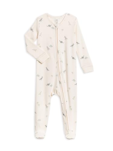 Image of Colored Organics Baby Organic Cotton Peyton Zip Up Footed Sleeper - Dino/Thyme Green - 3-6M