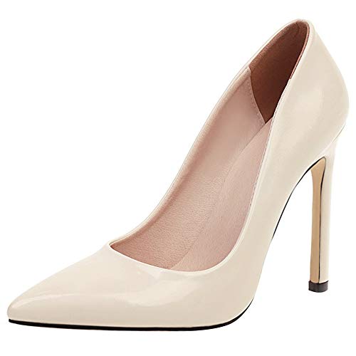 Zapatos de Vestir Mujer, Zapatos Tacón de Aguja Elegante Zapatos de Noche Tacón Alto Puntiagudo Zapatos de Fiesta Beige Talla 34 EU