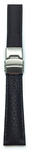 Bandini 20mm Mens Italian Leather Watch Band Strap - Black - Deployment Clasp Buckle