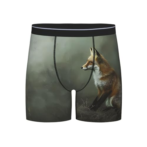 WBQLSL Men's Sitting fox Printed Small Boxer Briefs - All-day Coolness and Comfort, Long Size (S-2XL) Black