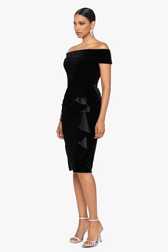 Xscape Women's Knee Length Off-The-Shoulder Scuba Side Slit Dress2