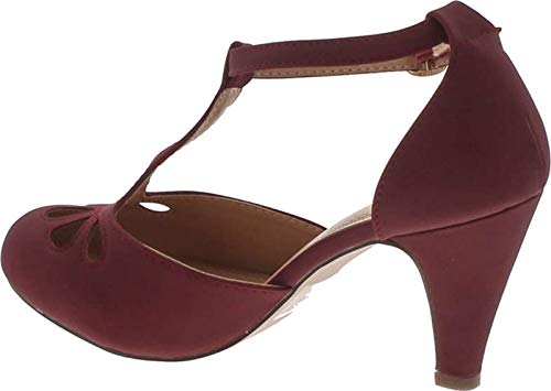 Kimmy-36 Women's Teardrop Cut Out T-Strap Mid Heel Dress Pumps3