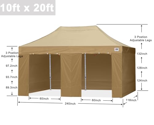 Image of ABCCANOPY Commercial Pop Up Canopy Tent with Sidewalls 10X20,Beige