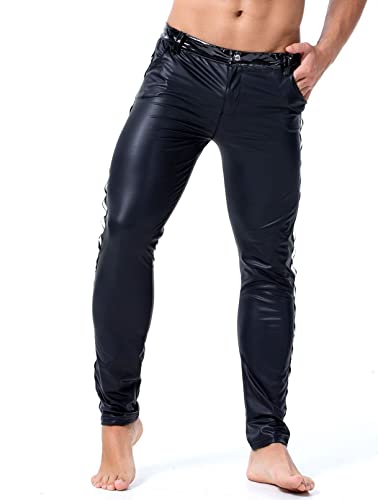 Men`s Gothic Rock Stretchy Faux Leather Skinny Pants Party Trousers Leggings2