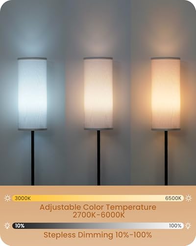 Image of Set of 2 Dimmable Floor Lamps for Living Room with 2 Remotes and Foot Switch, 64.4 inchModern Standing Tall Lamp, Corner Lamp for Bedroom, Bulb Included, 3000K-6500K, White Shade CW06LDP205W1