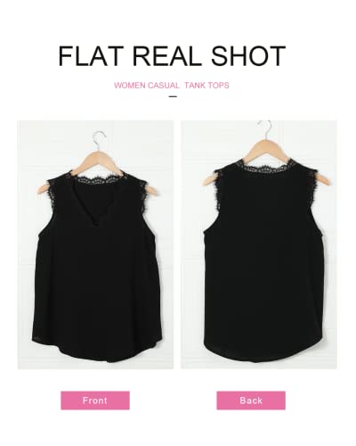 BLENCOT Women Lace Trim Tank Tops V Neck Fashion Casual Sleeveless Blouse Vest Shirts - Image 7