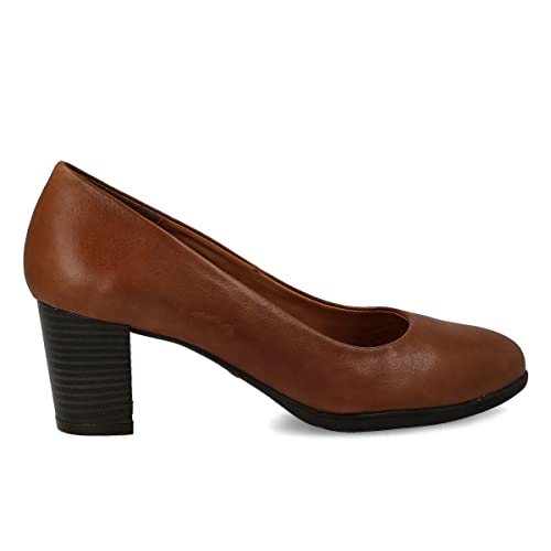 PAYMA - Chaussures à Talons Escarpins en Cuir pour Femmes. Semelle Intérieure en Gel Anti Shock Intégrée. Pompes Fabriquées en Espagne. Talon Large 6 cm. Coleur: Marron 6cm, Taille: EU 39 Cover