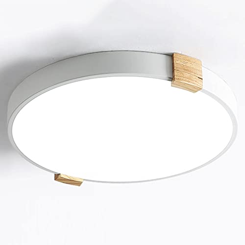 DOBQHWY Creative Macarons Plafón Empotrado Luz Lámpara Plana Metal Ultrafina Con Madera Plafones Pantalla Acrílica Redonda Iluminación Marquesina Luz Blanca Fría para Habitación Infantil,Porche,Pasill