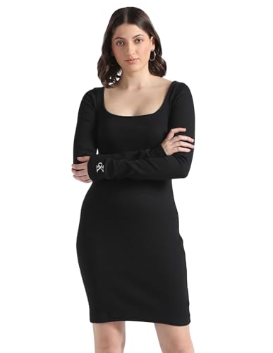 Calvin Klein Damen Square Neck Rib Dress Figurbetonte Kleider, Ck Black, XS