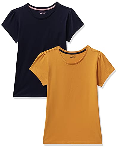 Image of Amazon Brand - Symbol Girl's Regular T-Shirt (PAG 504 Navy & Mustard 1 15-16 Years)