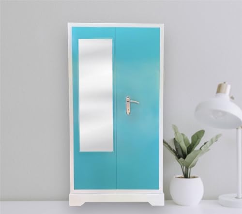 Image of MKFURNITURE Steel Almirah Wardrobe 2 Door with Mirror Cupboard | Wardrobe Storage Rack Closest Organizer for Clothes | 1 Hanging Space 2 Lockers and Document | Modern Storage Wardrobe