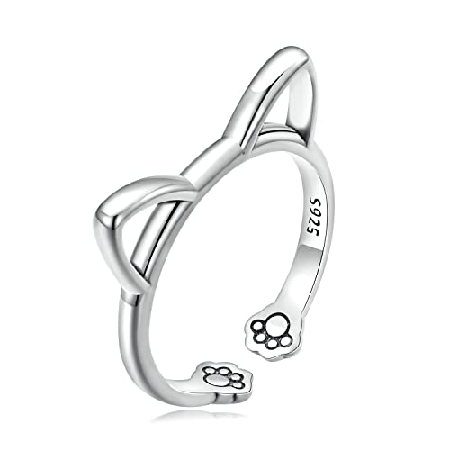 Bague en argent sterling S925 chat bague ajustable patte de chien