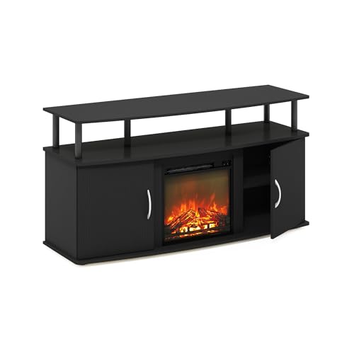 Image of Furinno Jensen TV Stand with Fireplace, Entertainment Center, TV Console for TV up to 55 Inch and Open Shelf, Storage Cabinet, for Living Room, Bedroom, Dark Americano