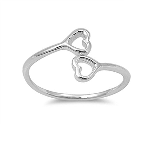 CloseoutWarehouse 925 Sterling Silver Staccato Double Heart Ring