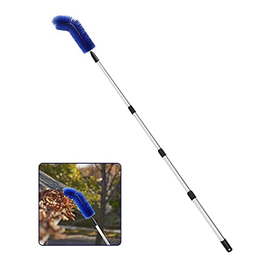 Pearwow Gutter Cleaning Brush,Extendable Guard Cleaner Tool with Telescopic Pole Stiff Brush for Removing Leaves and Debris from The Ground