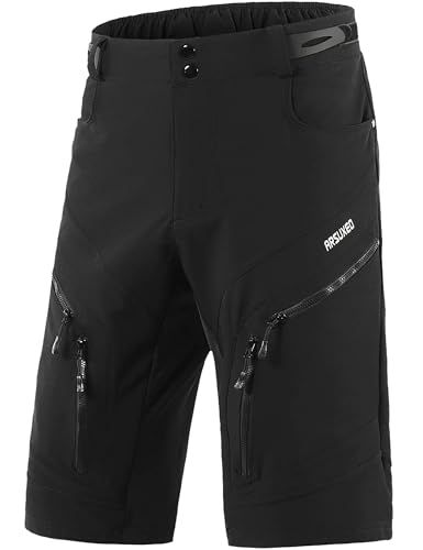 GERZHIUBN Mens Cycling Shorts,Bike Shorts,Mountain Bike Short Loose Fit with Moisture-Wicking Zipper Pockets Water Ressistant Black