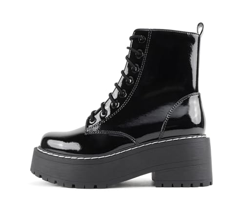 Image of Soda FLING Women Chunky Lug Sole Lace up Fashion Combat Ankle Boot w /Side Zipper