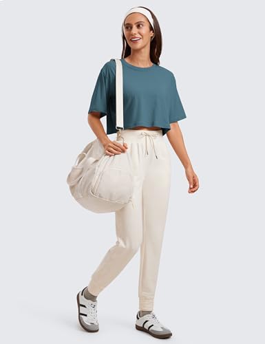 Image of CRZ YOGA Pima Cotton High Neck Crop T-Shirt | Workout, Naturally Soft, Loose Fit, Short Sleeve Tops for Women