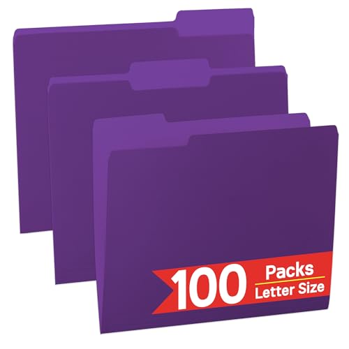 100 Packs Purple File Folder,1/3-Cut Tabs,Manilla File Folders Letter Size,8.5x11